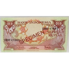INDONESIA 1959 . TEN 10 RUPIAH BANKNOTE . SPECIMEN